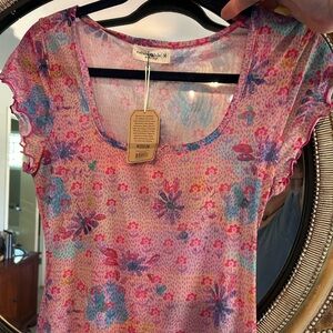 NWT Natural Life Devin mesh Colorful Floral Blouse